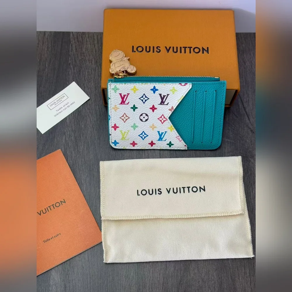 Louis Vuitton Multicolor Monogram Card Holder in Teal & White
